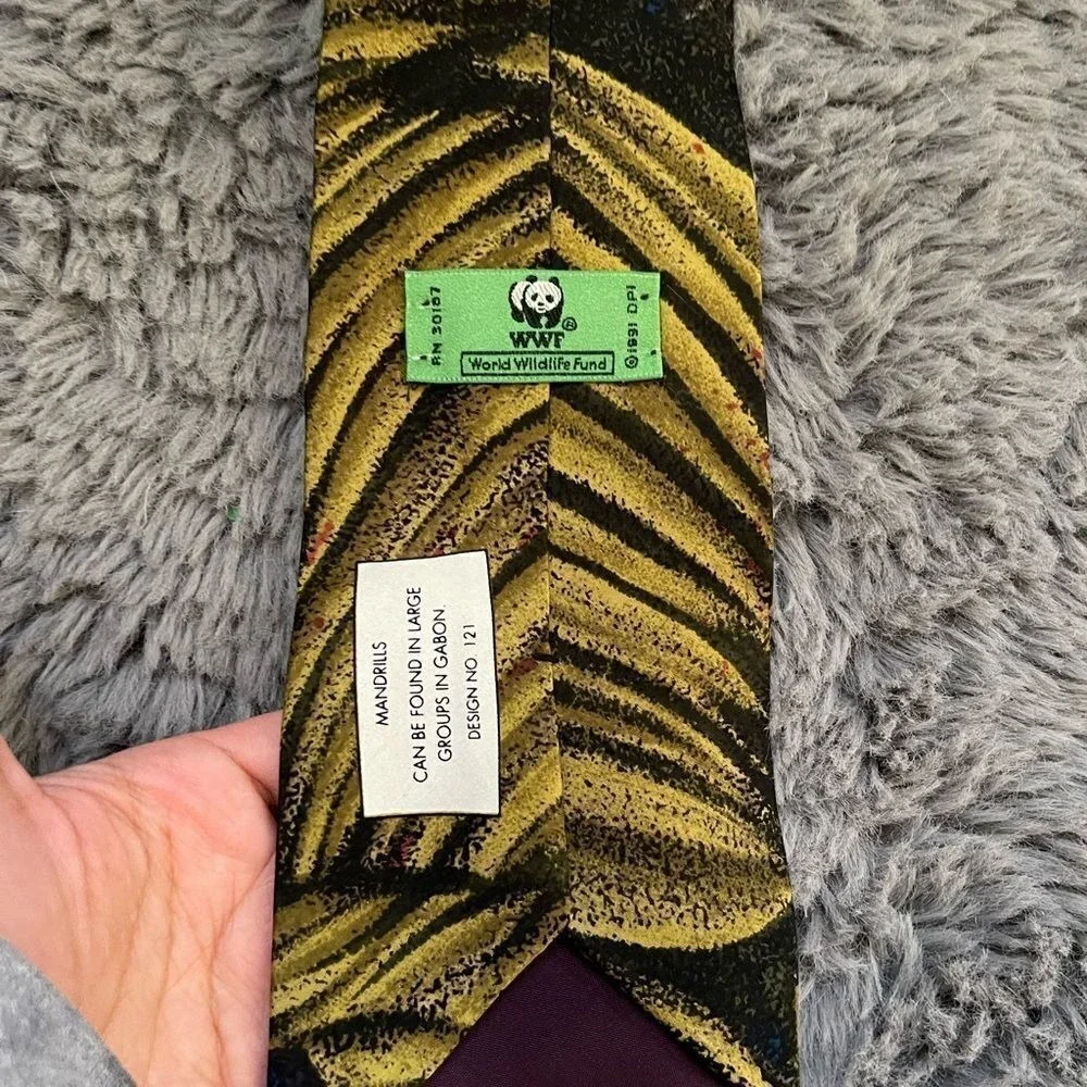 Vintage 1991 WWF World Wildlife Fund Mandrill Monkey‎ Silk Tie  Design 121
